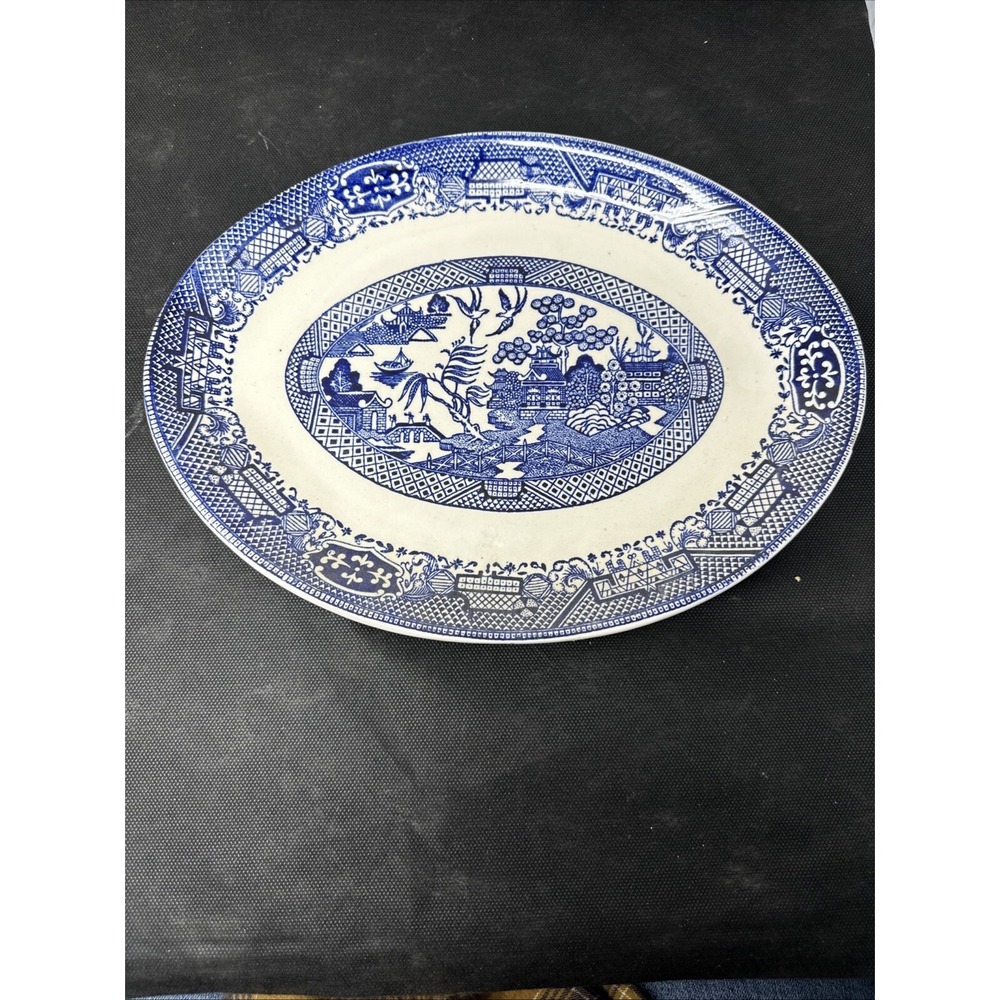 Vintage Blue Willow Willow Ware 13 Inch Oval Platter Chinese Restaurant-ware